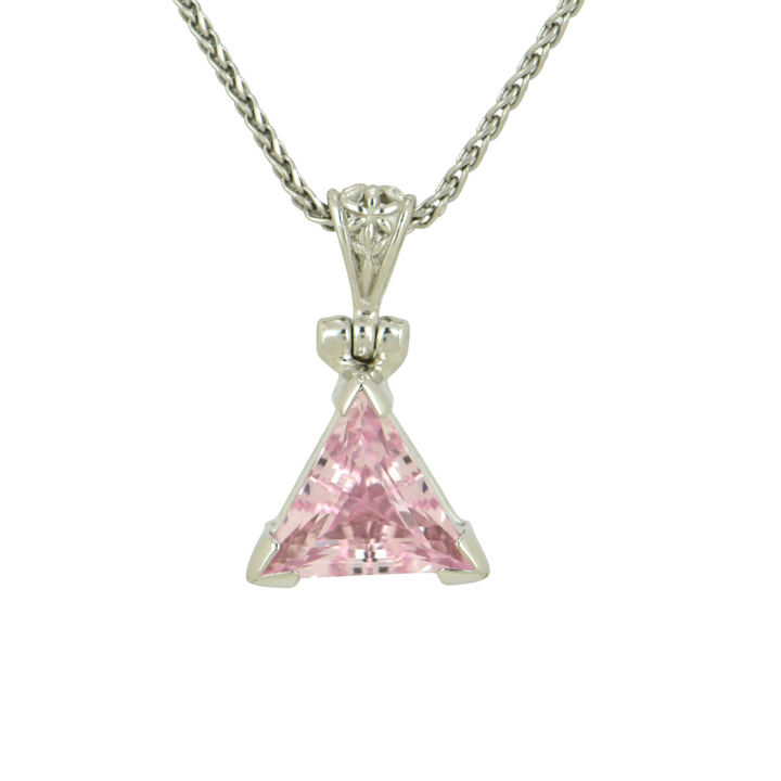 Pyramid Imperial Pink Sapphire Pendant, set in Sterling Silver plated in White Rhodium