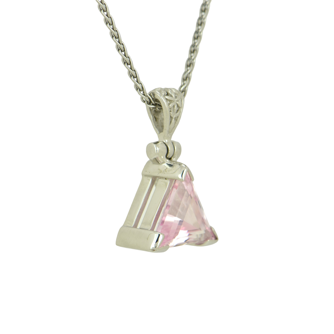 Pyramid Imperial Pink Sapphire Pendant, set in Sterling Silver plated in White Rhodium