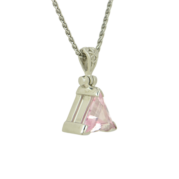 Pyramid Imperial Pink Sapphire Pendant, set in Sterling Silver plated in White Rhodium