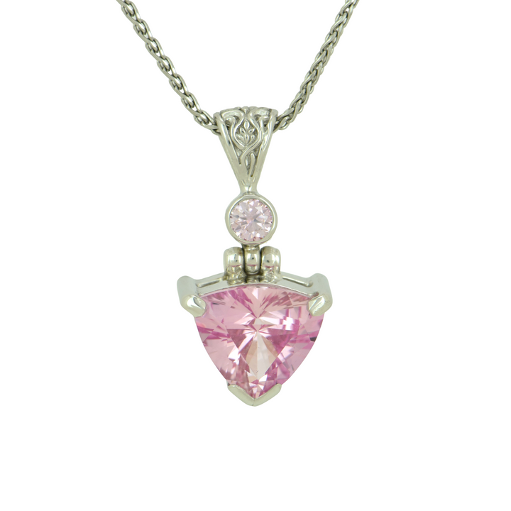 Trillion Imperial Pink Sapphire Pendant, set in Sterling Silver plated in White Rhodium