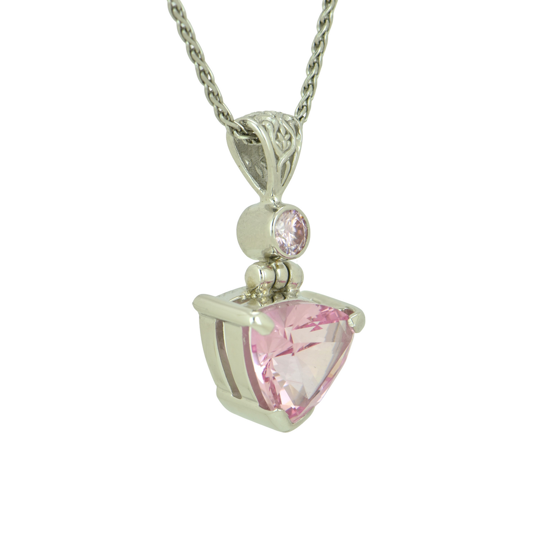 Trillion Imperial Pink Sapphire Pendant, set in Sterling Silver plated in White Rhodium