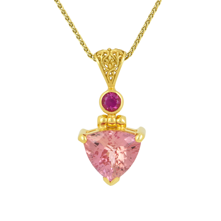 Trillion Imperial Pink Sapphire Pendant, set in Sterling Silver plated in Yellow Gold