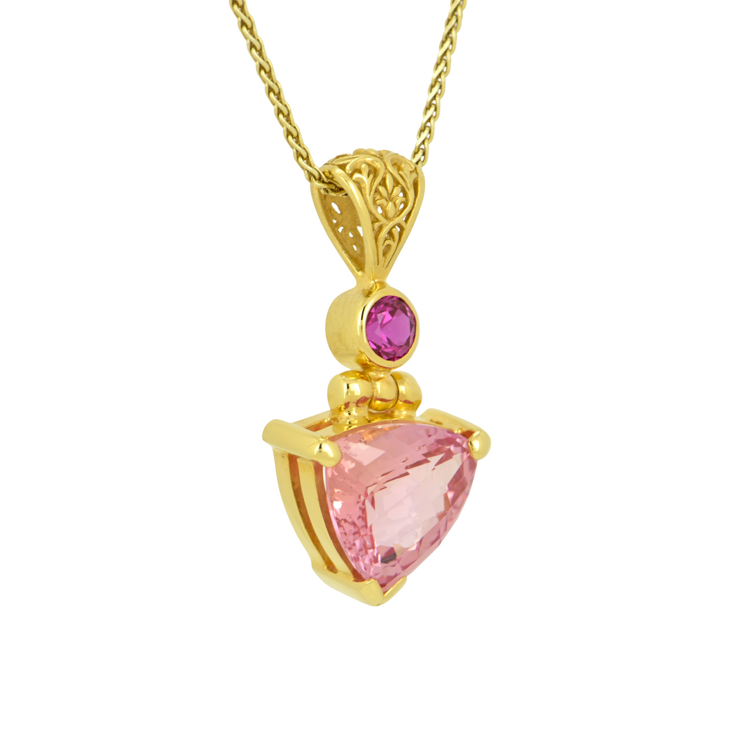 Trillion Imperial Pink Sapphire Pendant, set in Sterling Silver plated in Yellow Gold