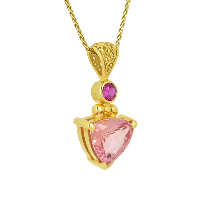 Trillion Imperial Pink Sapphire Pendant, set in Sterling Silver plated in Yellow Gold