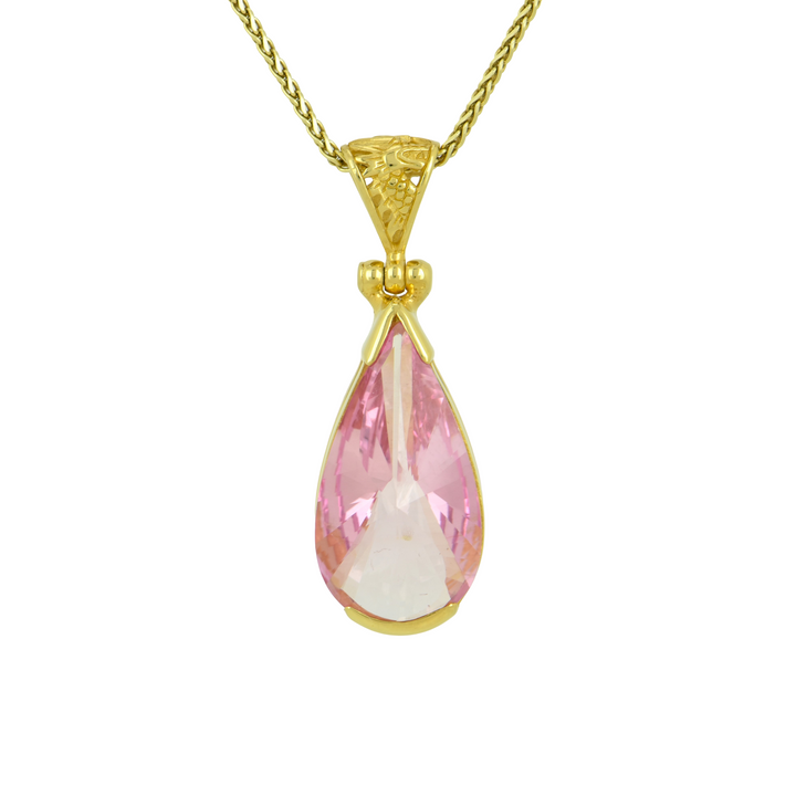 Pear Cut Imperial Pink Sapphire Pendant, set in Sterling Silver plated in Yellow Gold