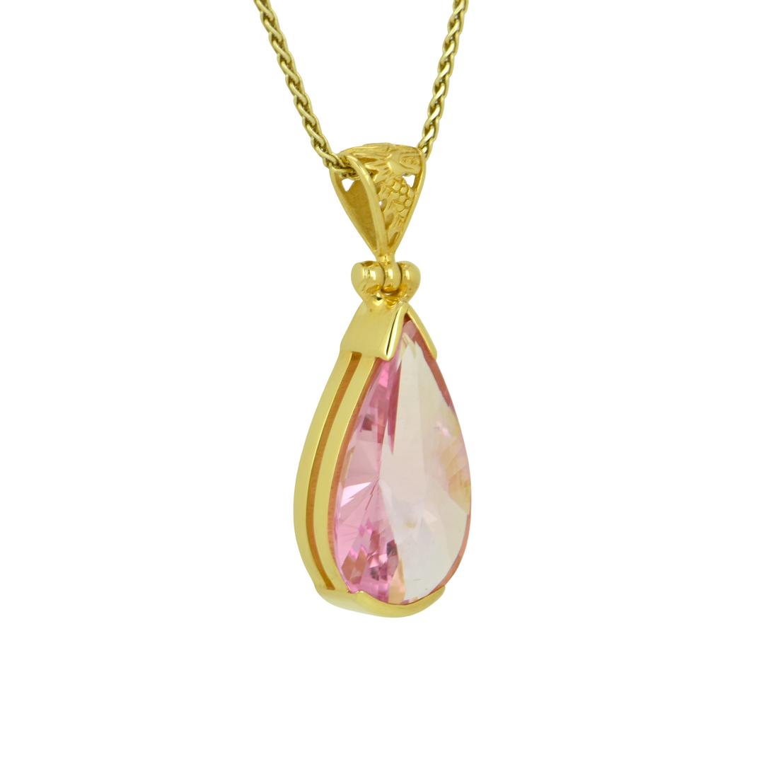 Pear Cut Imperial Pink Sapphire Pendant, set in Sterling Silver plated in Yellow Gold