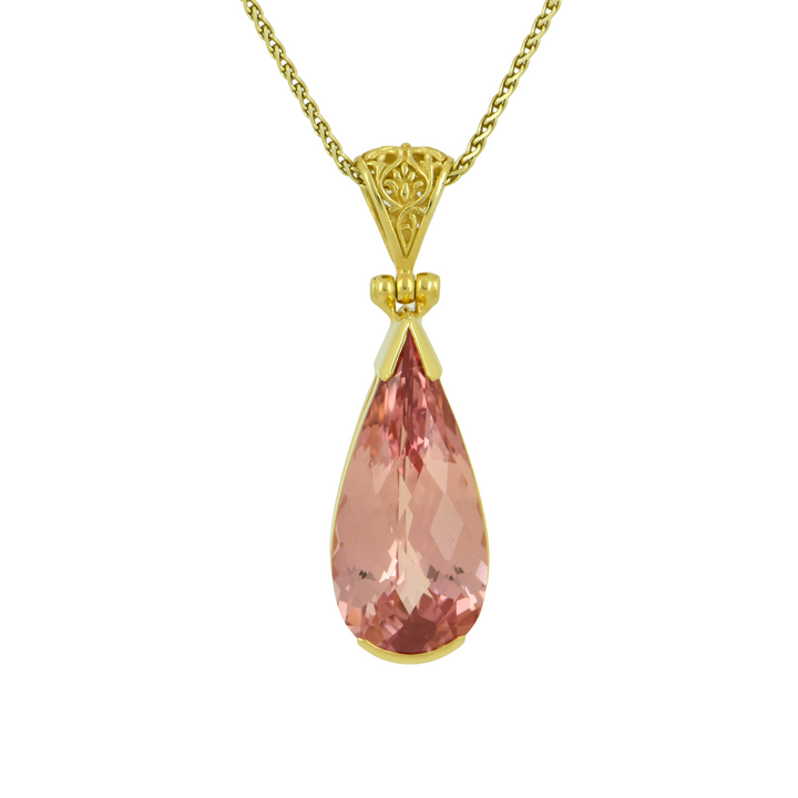 Pear Cut Imperial Pink Sapphire Pendant, set in Sterling Silver plated in Yellow Gold