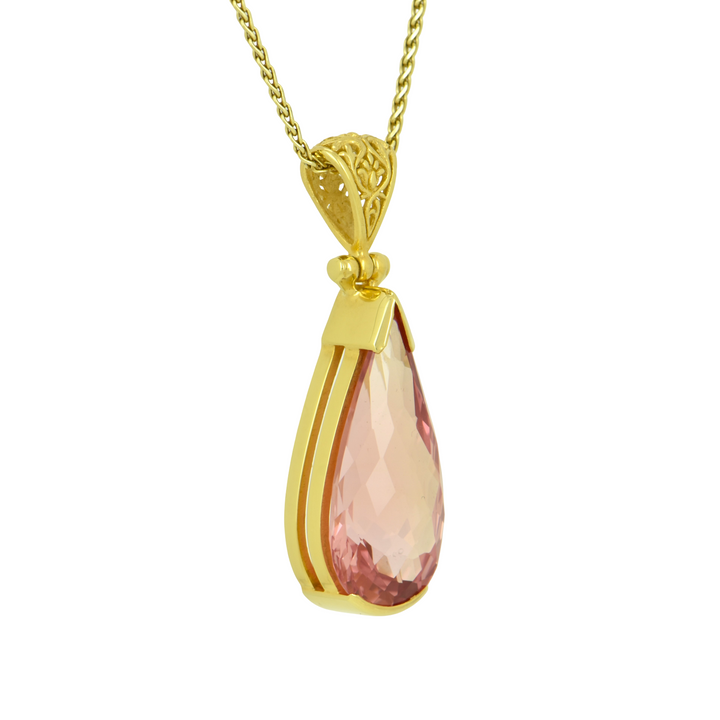 Pear Cut Imperial Pink Sapphire Pendant, set in Sterling Silver plated in Yellow Gold