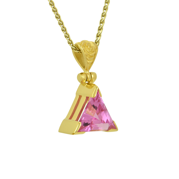 Pyramid Shasta Pink Sapphire Pendant, set in Sterling Silver plated in Yellow Gold