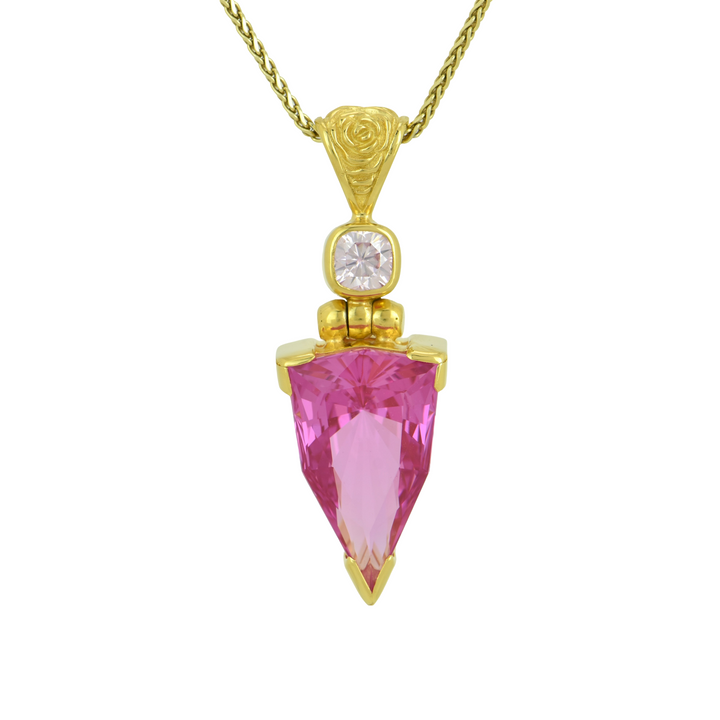 Trillion Shasta Pink Sapphire Pendant, set in Sterling Silver plated in Yellow Gold