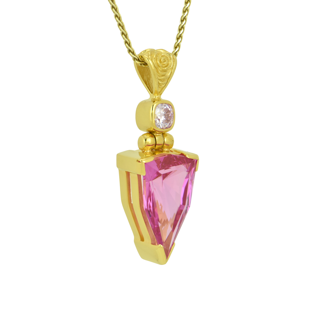 Trillion Shasta Pink Sapphire Pendant, set in Sterling Silver plated in Yellow Gold