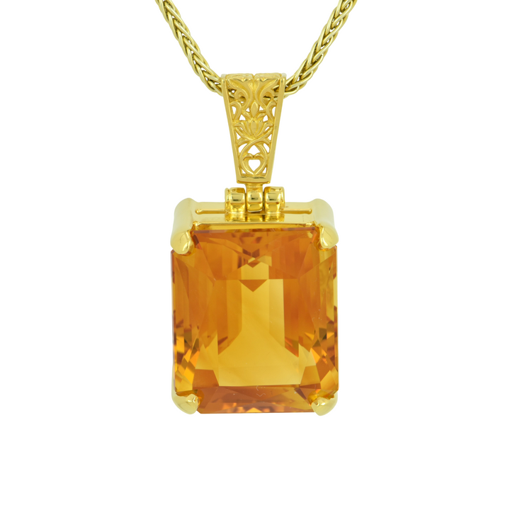 Emerald Cut Citrine Pendant, set in Sterling Silver plated in Yellow Gold