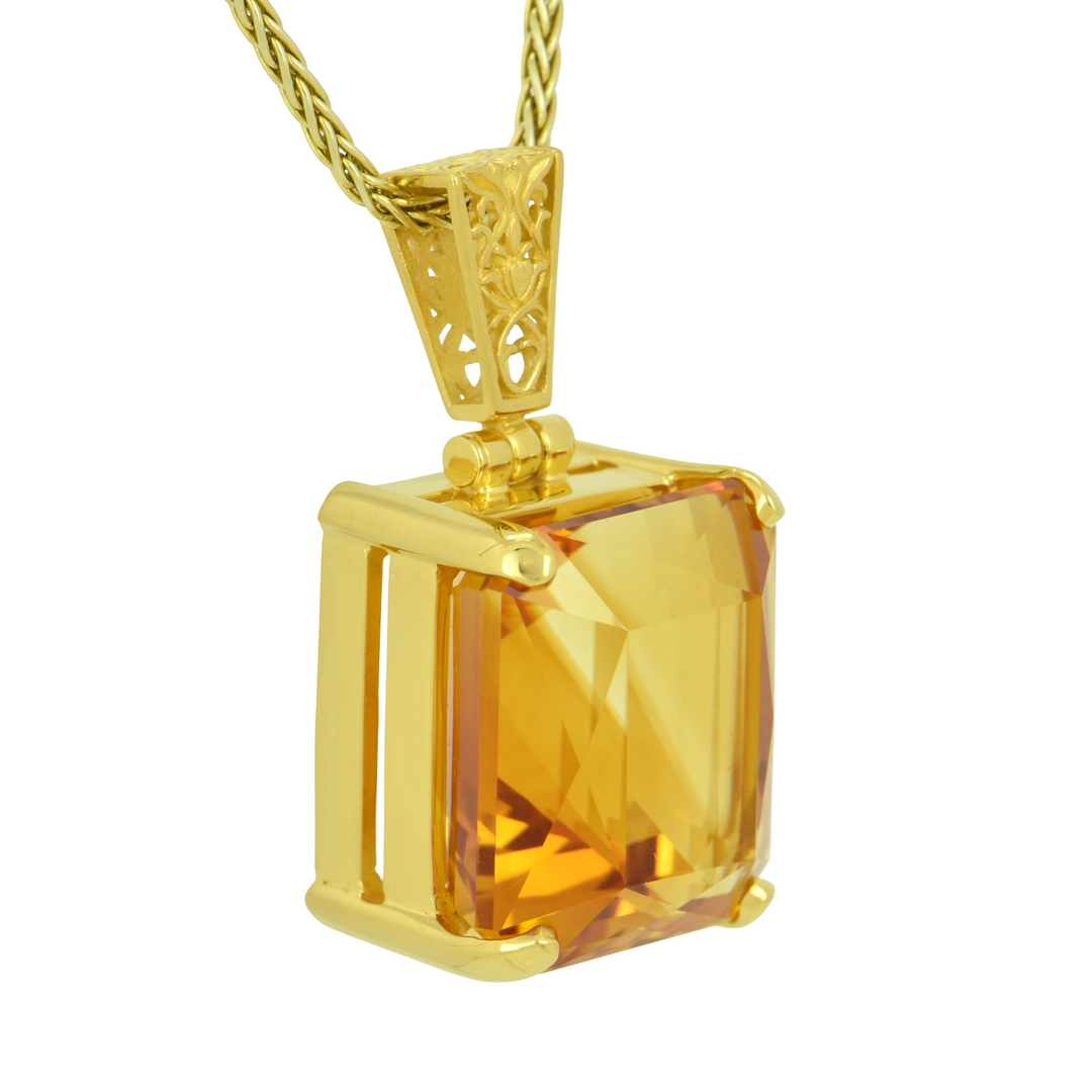 Emerald Cut Citrine Pendant, set in Sterling Silver plated in Yellow Gold
