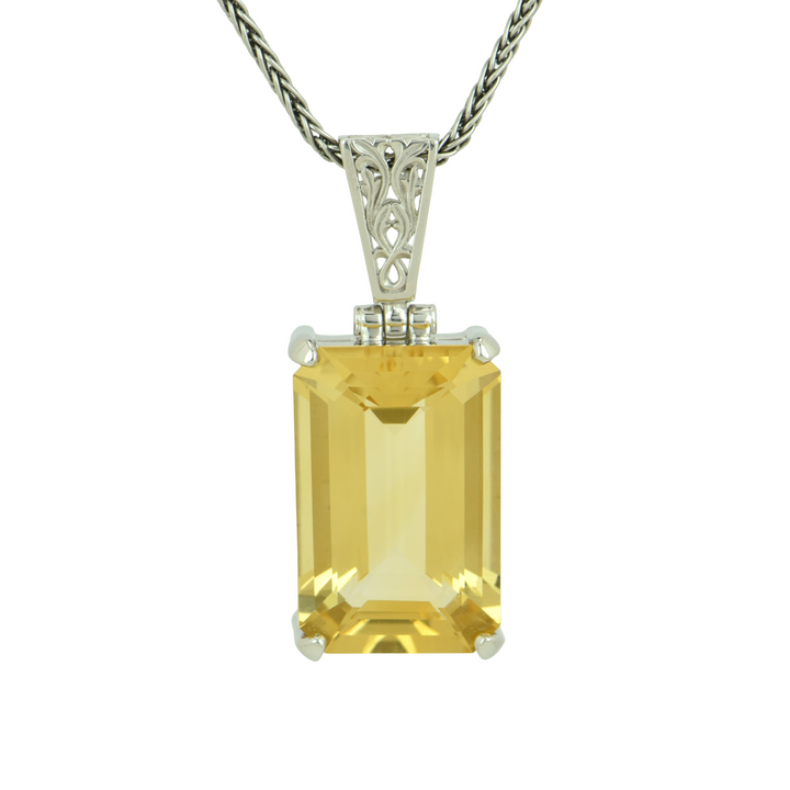 Emerald Cut Citrine Pendant, set in Sterling Silver plated in Yellow Gold
