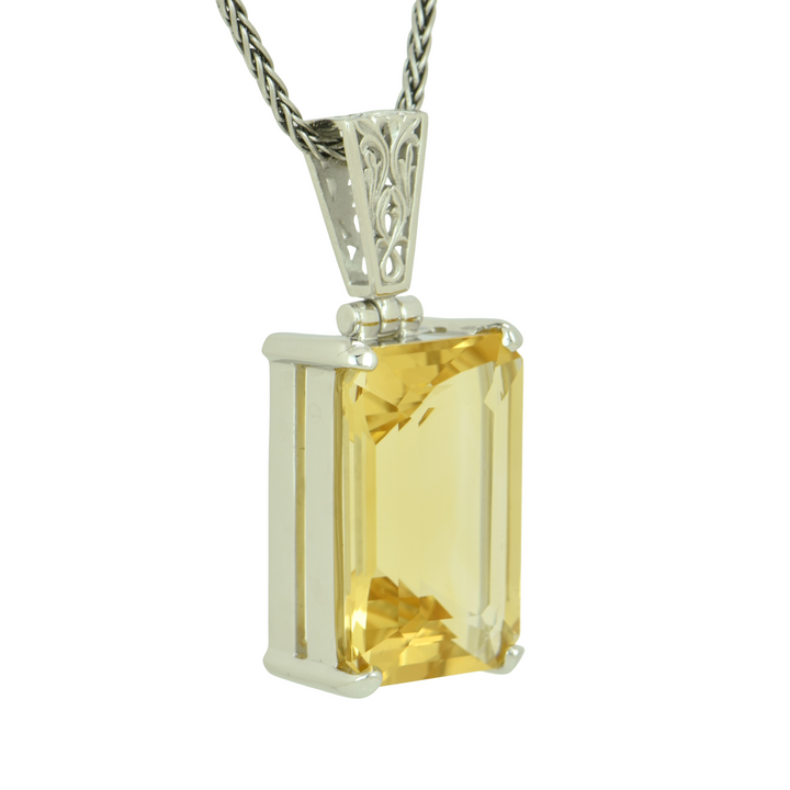 Emerald Cut Citrine Pendant, set in Sterling Silver plated in Yellow Gold