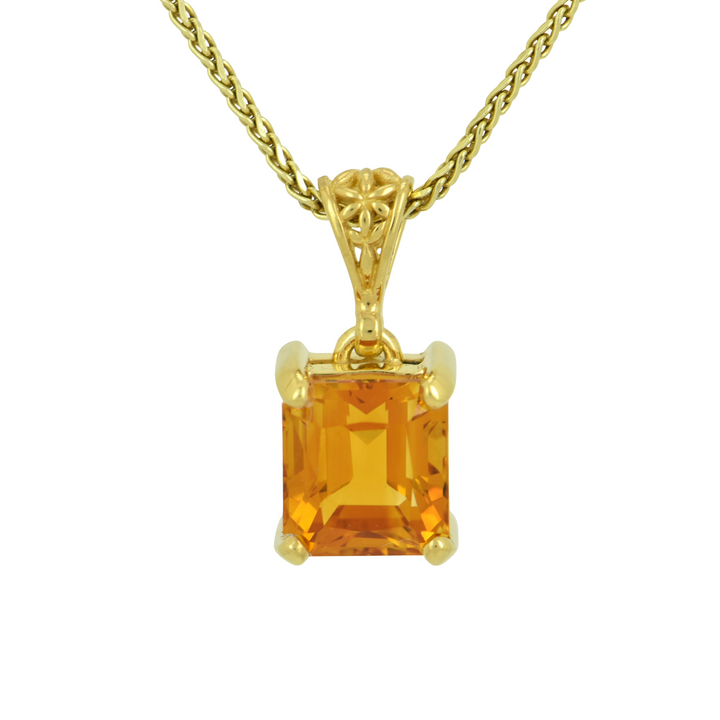 Emerald Cut Citrine Pendant, set in Sterling Silver plated in Yellow Gold