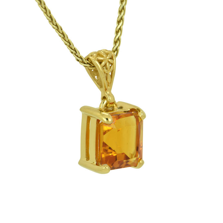 Emerald Cut Citrine Pendant, set in Sterling Silver plated in Yellow Gold