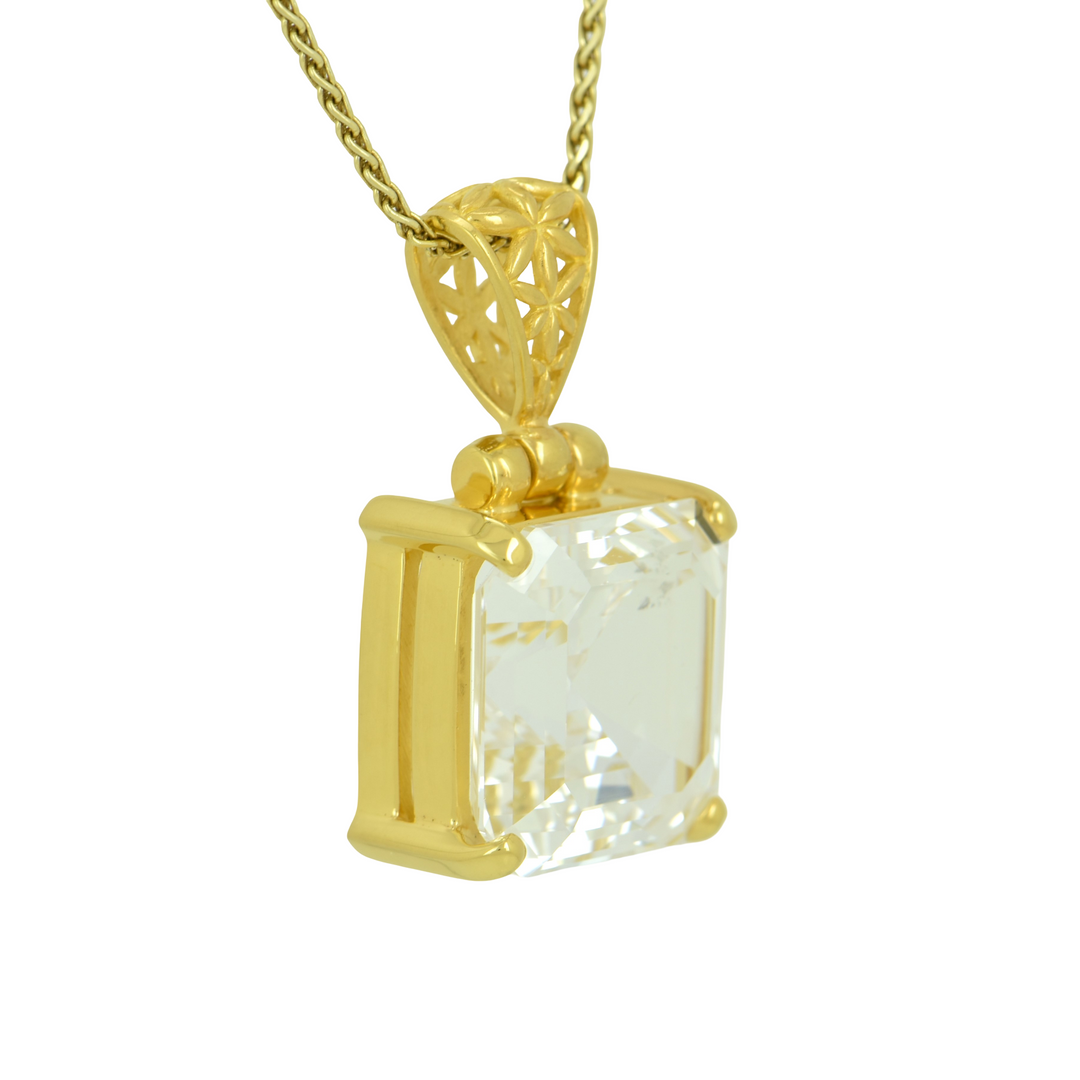 Cushion Cut White Sapphire Pendant, set in Sterling Silver plated in Yellow Gold