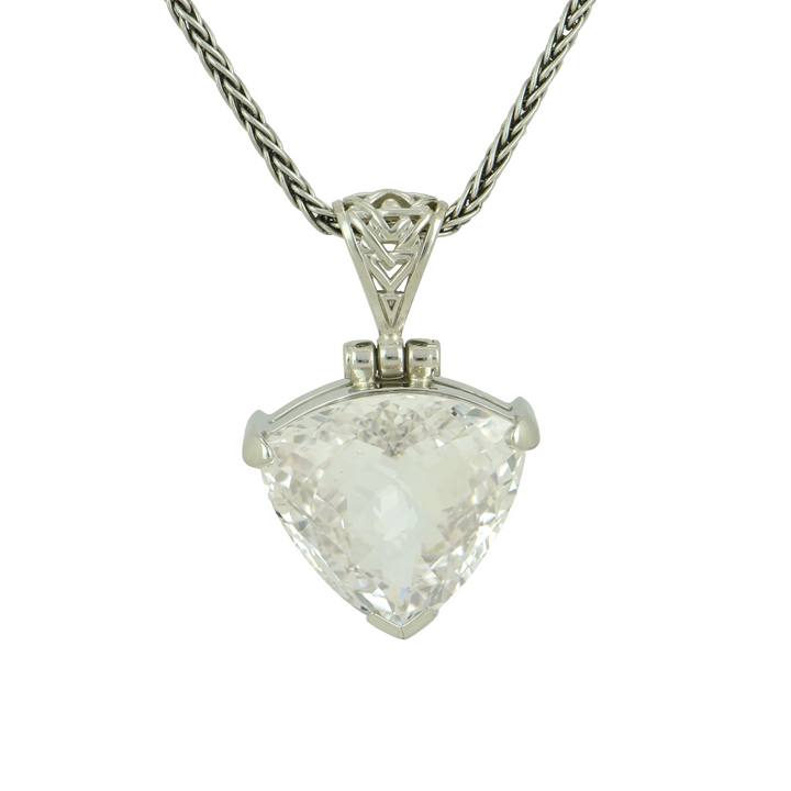 Trillion White Sapphire Pendant, set in Sterling Silver plated in White Rhodium