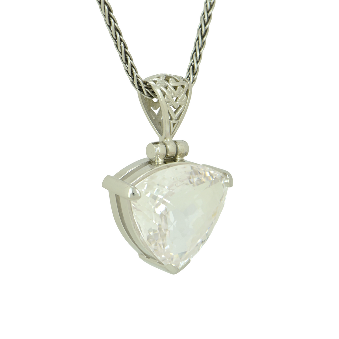 Trillion White Sapphire Pendant, set in Sterling Silver plated in White Rhodium