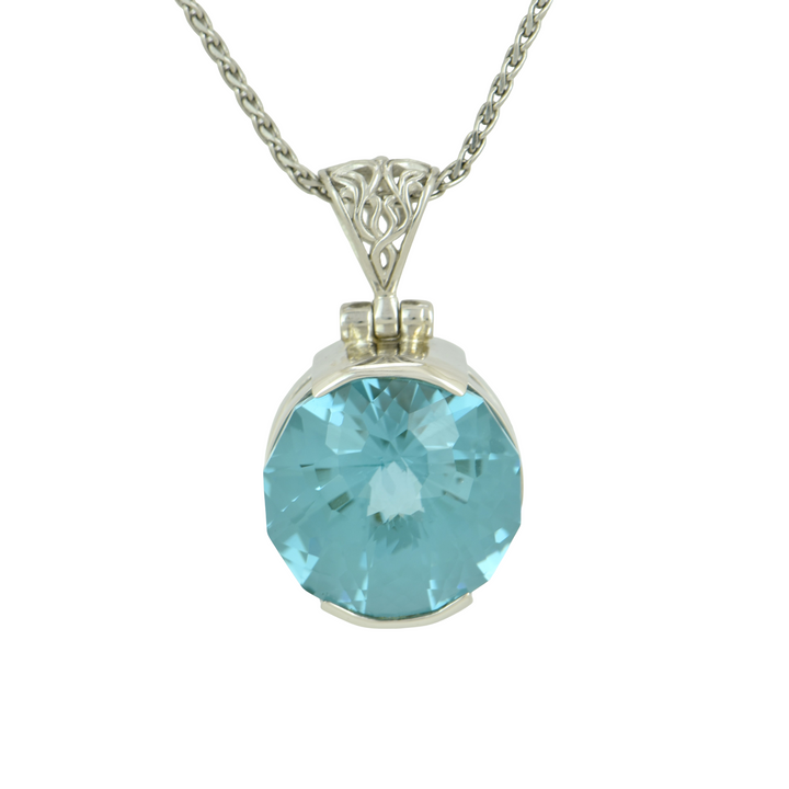 Round Paraiba Effect Spinel Pendant, set in Sterling Silver plated in White Rhodium