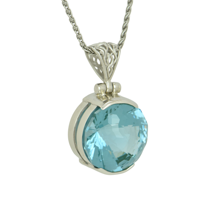 Round Paraiba Effect Spinel Pendant, set in Sterling Silver plated in White Rhodium