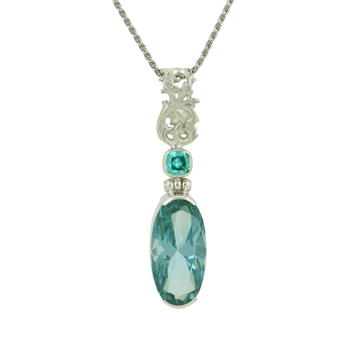 Oval Paraiba Effect Spinel Pendant, set in Sterling Silver plated in White Rhodium