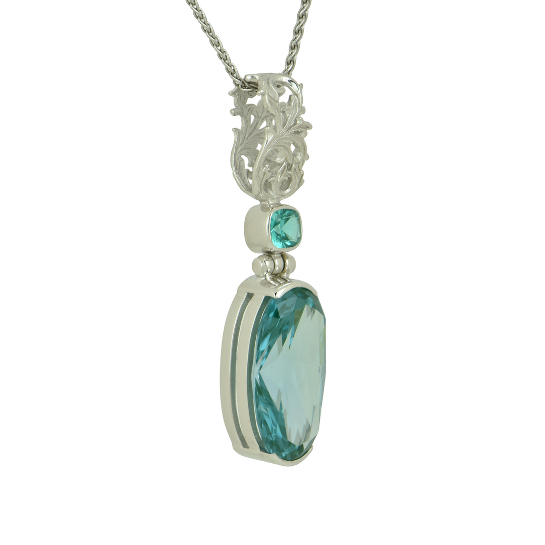 Oval Paraiba Effect Spinel Pendant, set in Sterling Silver plated in White Rhodium