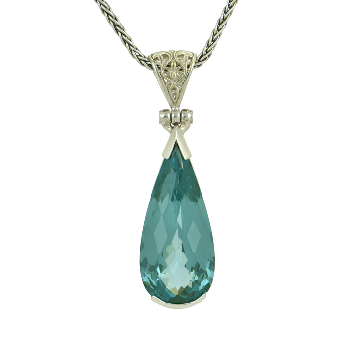 Pear Cut Paraiba Effect Spinel Pendant, set in Sterling Silver plated in White Rhodium