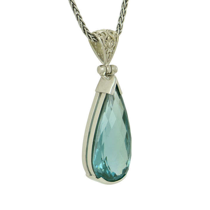 Pear Cut Paraiba Effect Spinel Pendant, set in Sterling Silver plated in White Rhodium