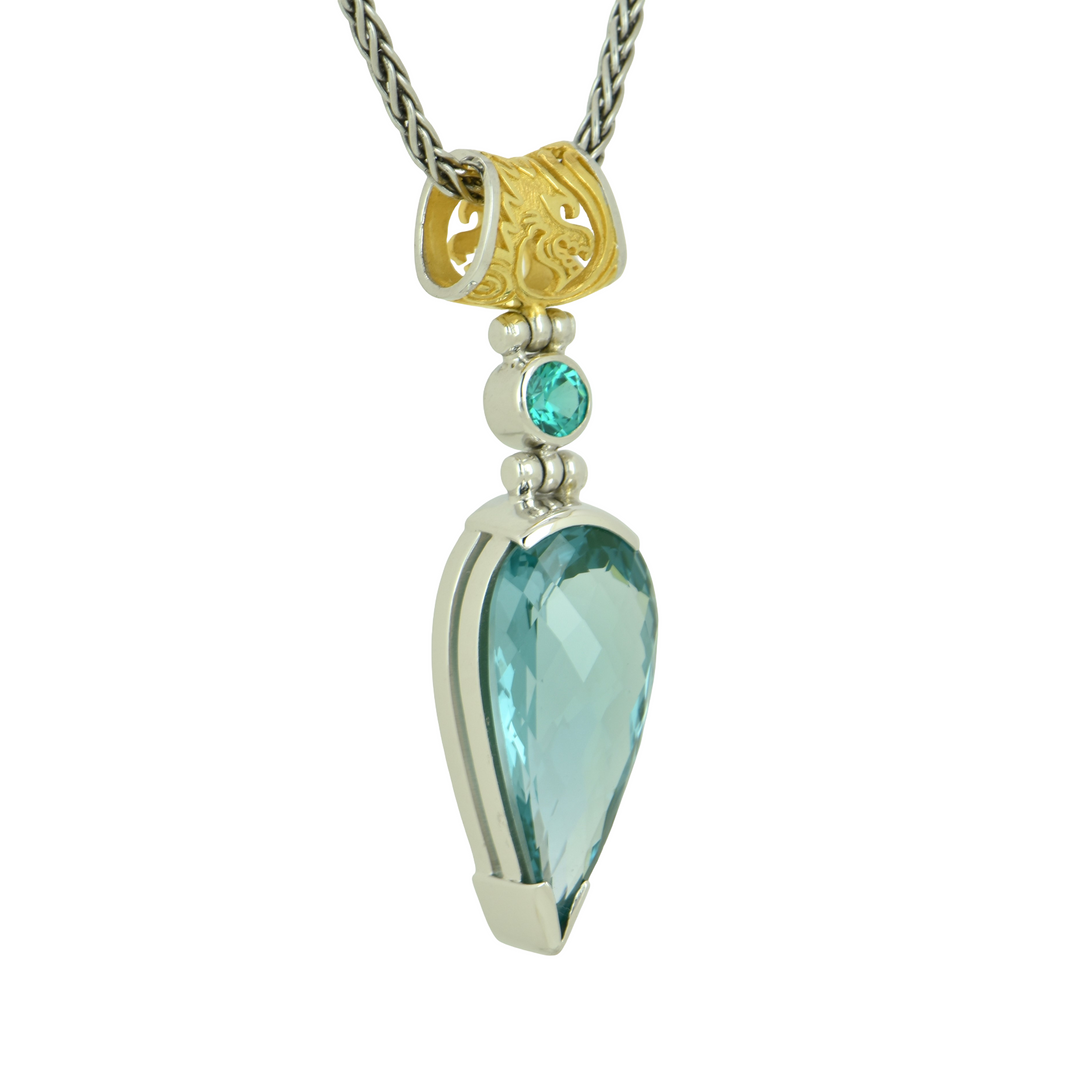 Pear Cut Paraiba Effect Spinel Pendant, set in Sterling Silver plated in White Rhodium
