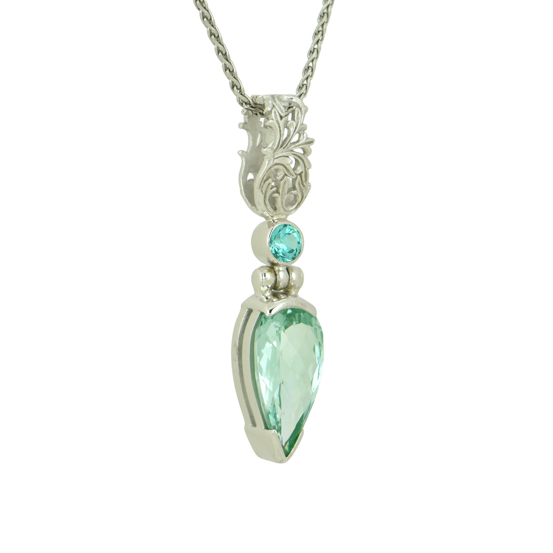 Pear Cut Paraiba Effect Spinel Pendant, set in Sterling Silver plated in White Rhodium