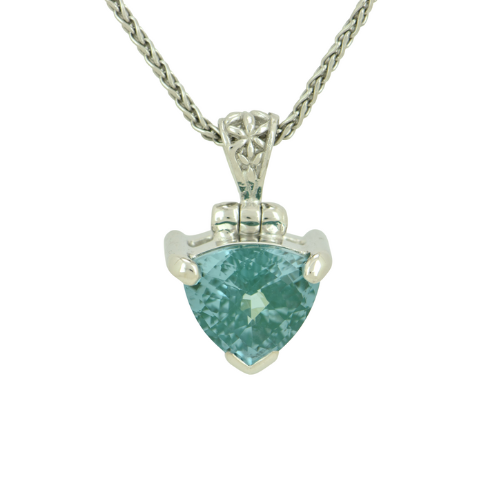 Trillion Paraiba Effect Spinel Pendant, set in Sterling Silver plated in White Rhodium
