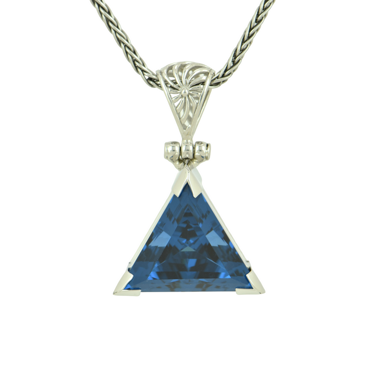 Pyramid Blue Green Spinel Pendant, set in Sterling Silver plated in White Rhodium
