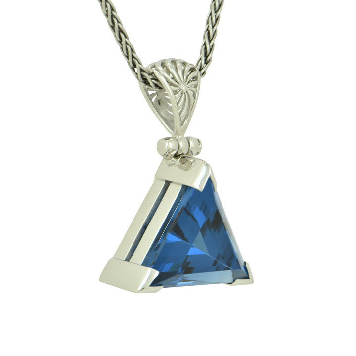 Pyramid Blue Green Spinel Pendant, set in Sterling Silver plated in White Rhodium