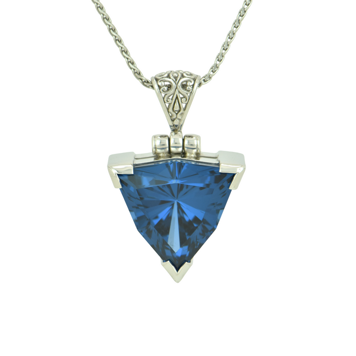 Trillion Blue Green Spinel, set in Sterling Silver plated in White Rhodium