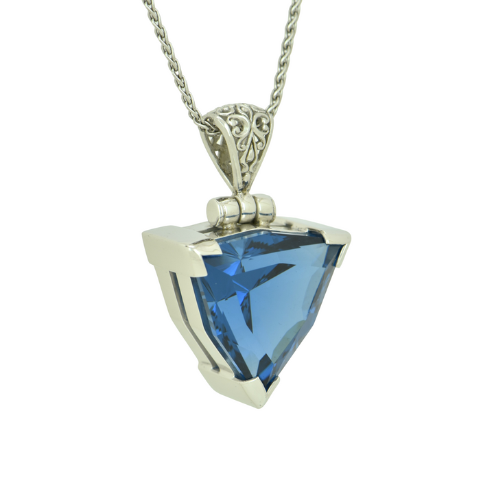 Trillion Blue Green Spinel, set in Sterling Silver plated in White Rhodium