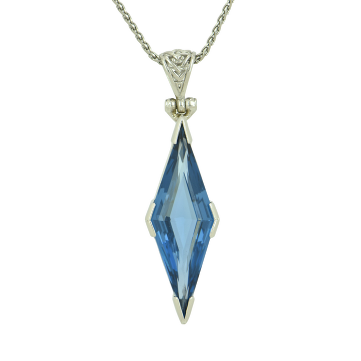 Blue Green Spinel Pendant, set in Sterling Silver plated in White Rhodium