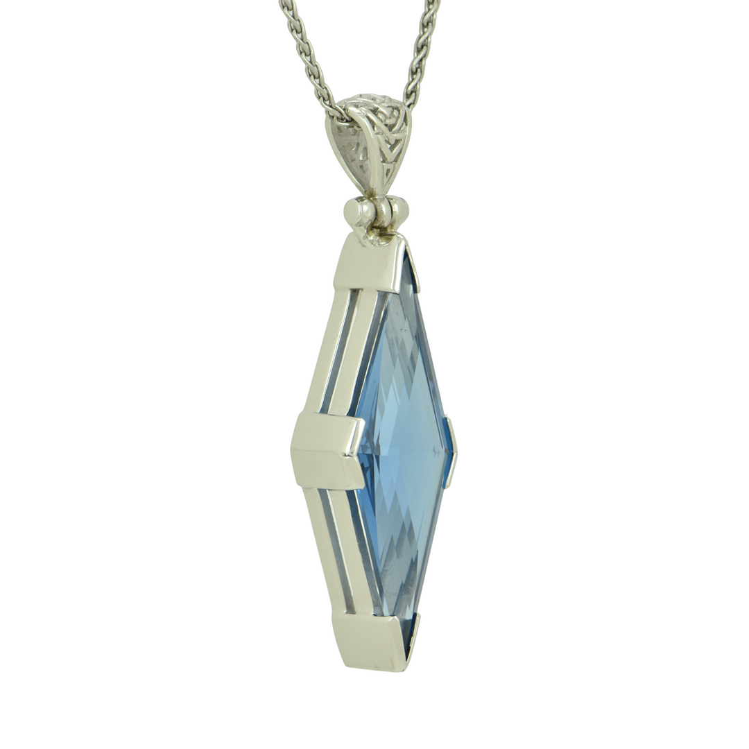 Blue Green Spinel Pendant, set in Sterling Silver plated in White Rhodium