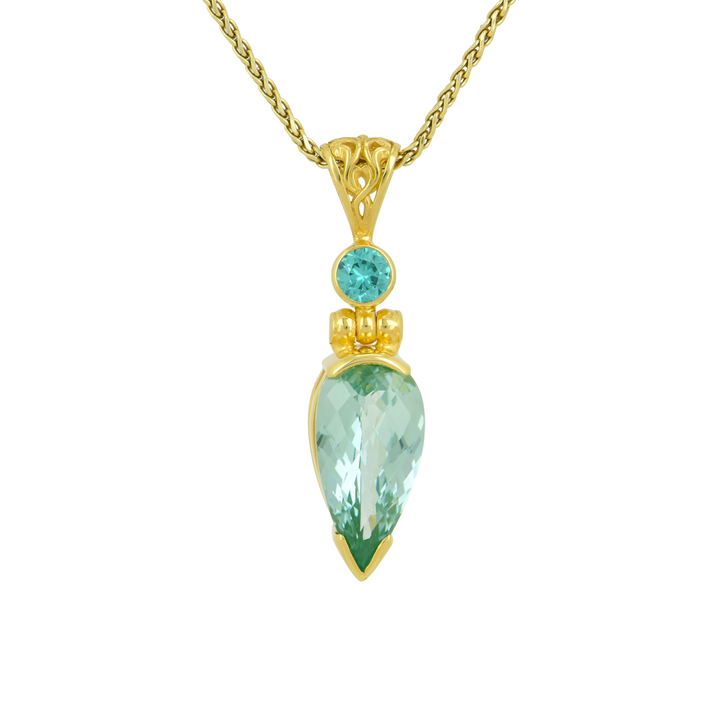Pear Cut Paraiba Effect Spinel Pendant, set in Sterling Silver plated in Yellow Gold