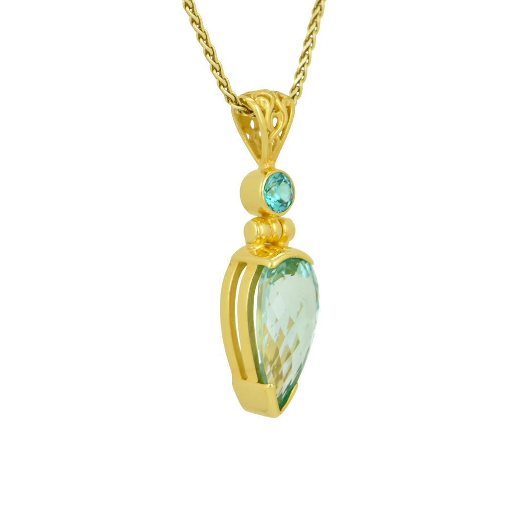 Pear Cut Paraiba Effect Spinel Pendant, set in Sterling Silver plated in Yellow Gold