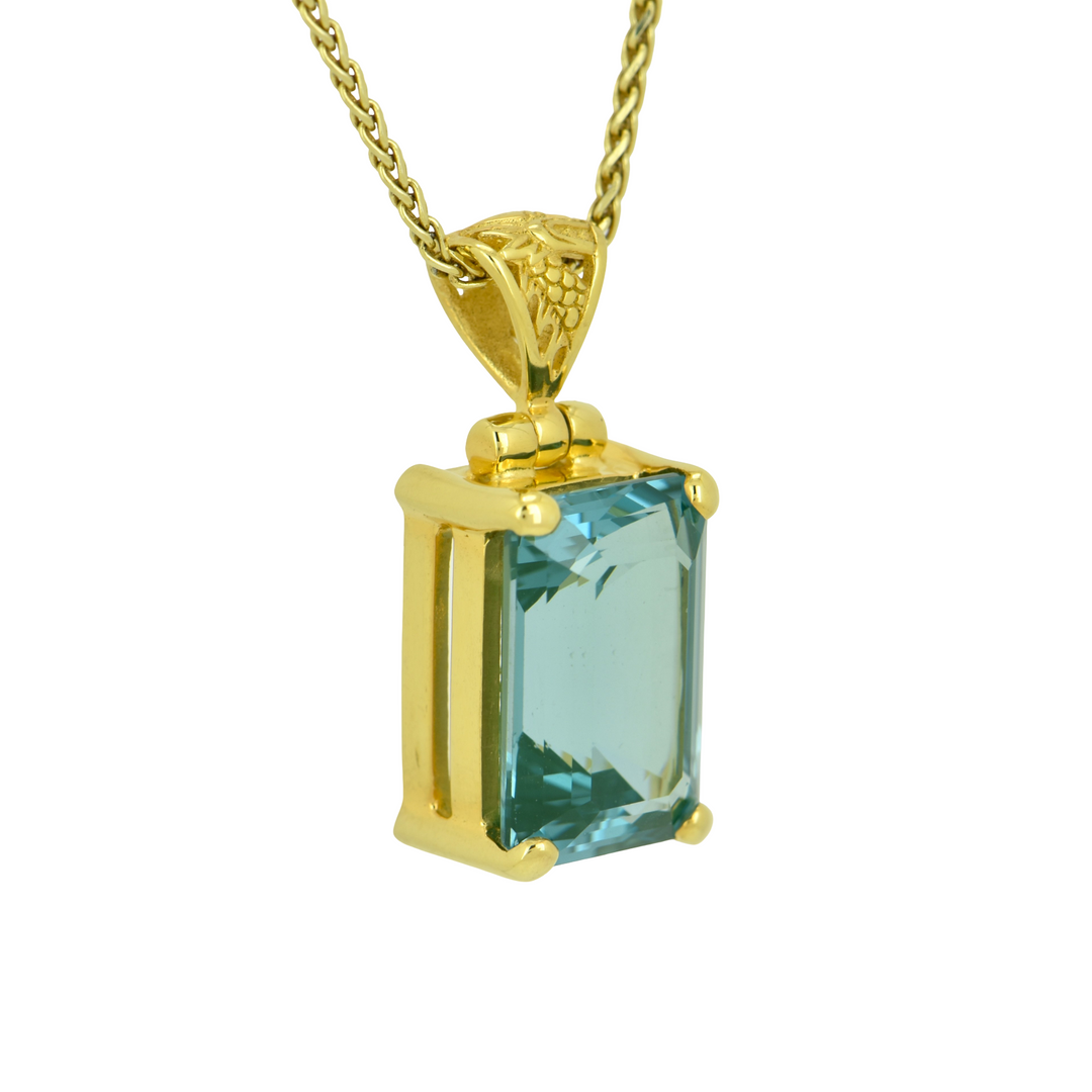 Emerald Cut Paraiba Effect Spinel Pendant, set in Sterling Silver plated in Yellow Gold