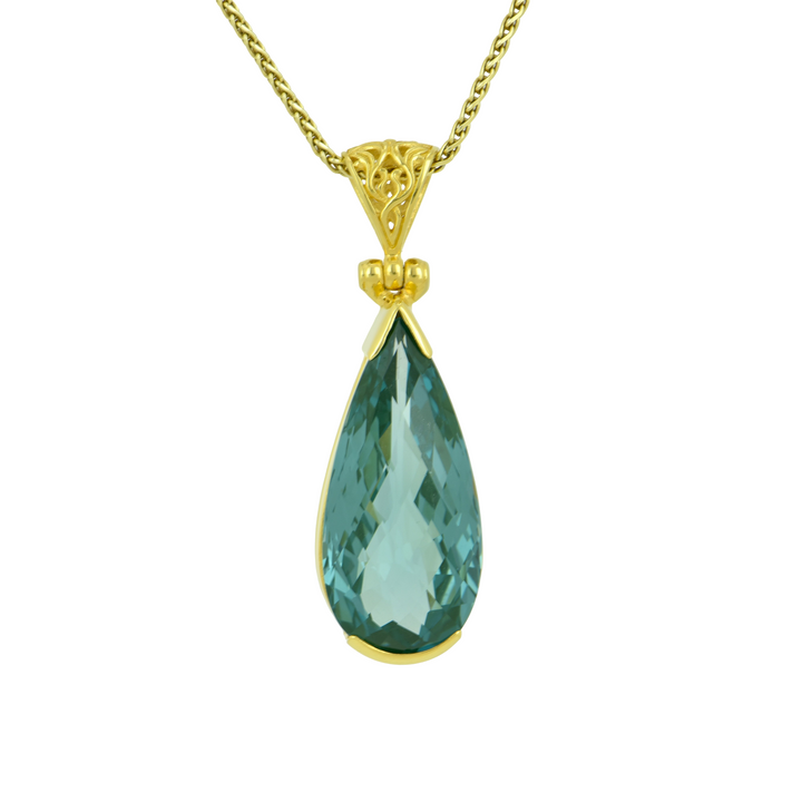 Pear Cut Pear Cut Paraiba Effect Spinel Pendant, set in Sterling Silver plated in Yellow Gold