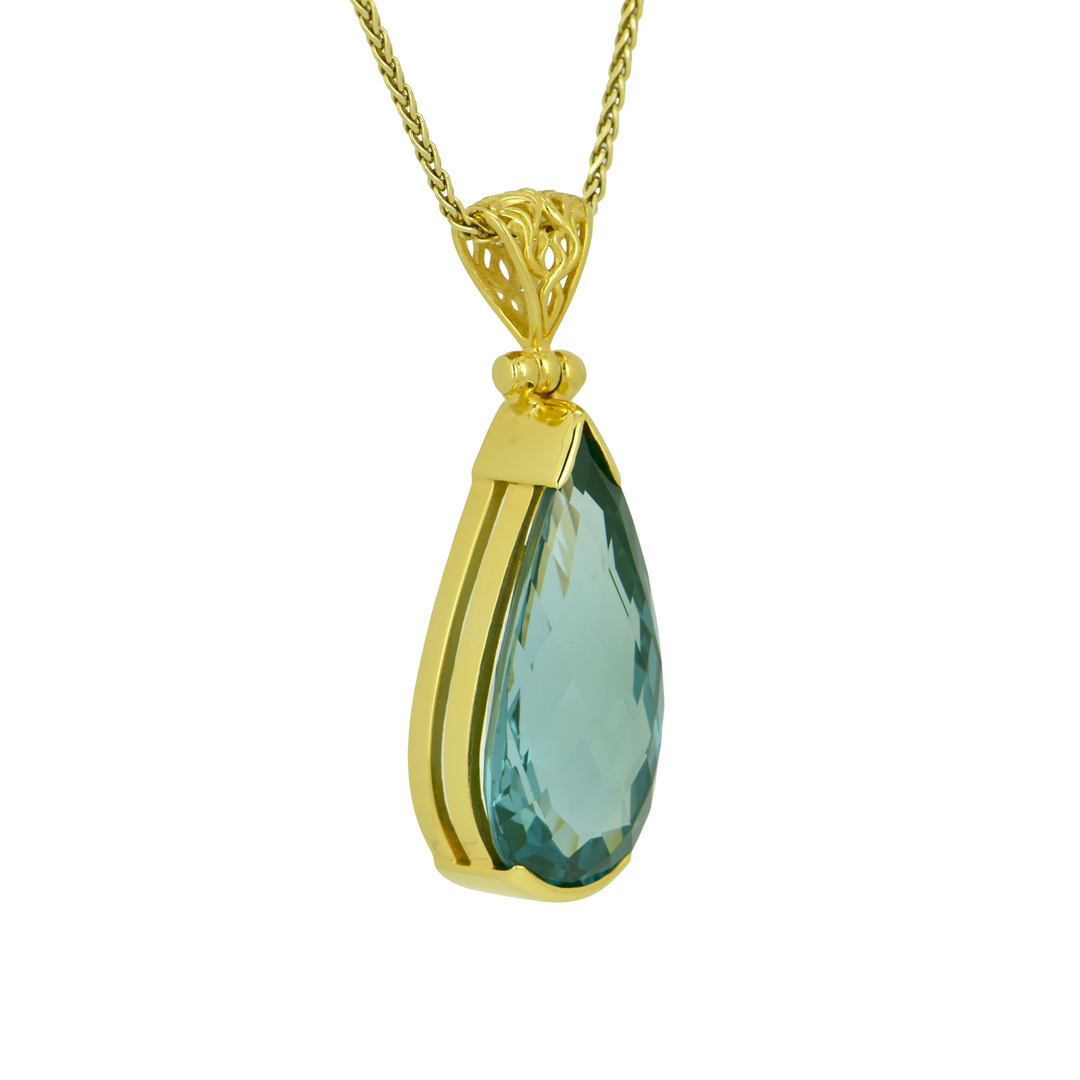 Pear Cut Pear Cut Paraiba Effect Spinel Pendant, set in Sterling Silver plated in Yellow Gold