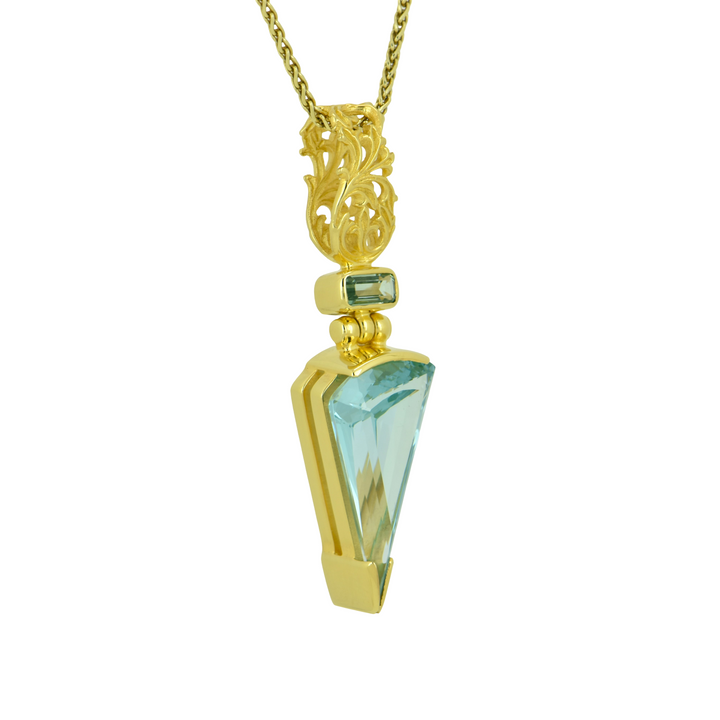 Fan Shape Paraiba Effect Spinel Pendant, set in Sterling Silver plated in Yellow Gold