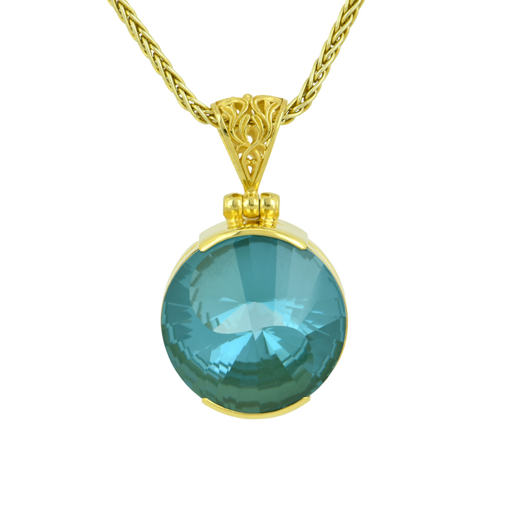 Round Paraiba Effect Spinel Pendant, set in Sterling Silver plated in Yellow Gold