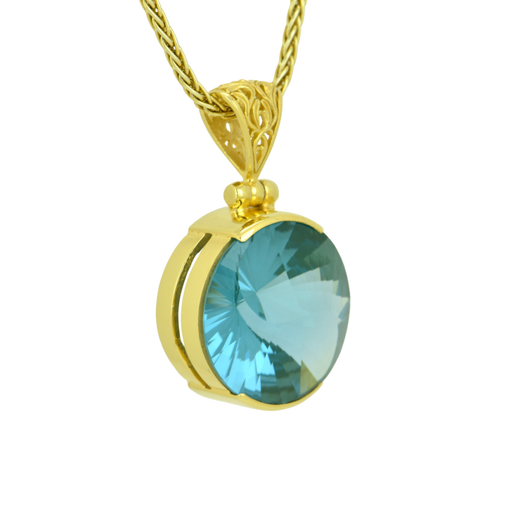 Round Paraiba Effect Spinel Pendant, set in Sterling Silver plated in Yellow Gold