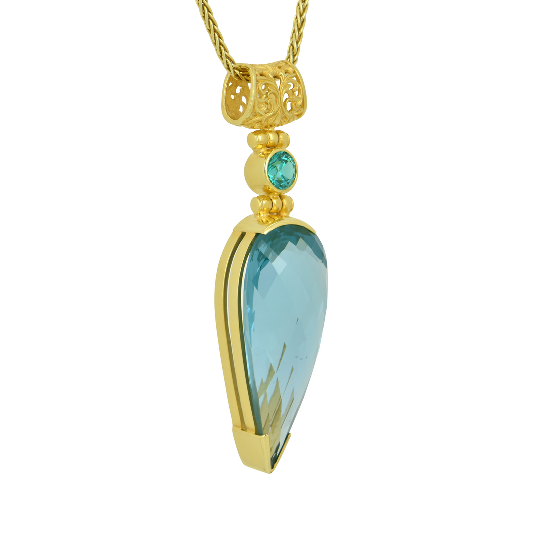 Pear Cut Paraiba Effect Spinel Pendant, set in Sterling Silver plated in Yellow Gold
