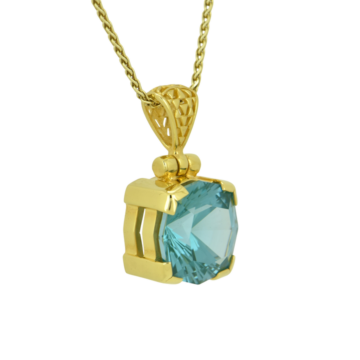 Cushion Cut Paraiba Effect Spinel Pendant, set in Sterling Silver plated in Yellow Gold
