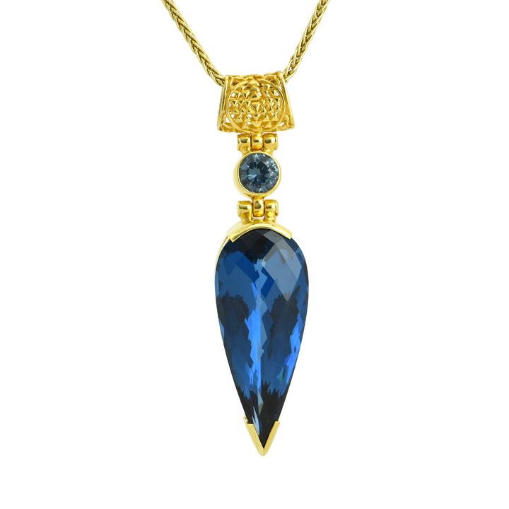 Pear Cut Blue Green Spinel Pendant, set in Sterling Silver plated in Yellow Gold